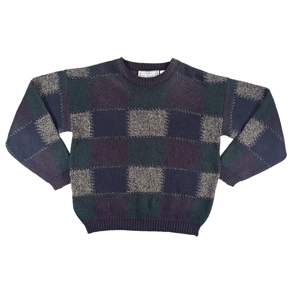 Michael Gerald Sweater Mens Medium Multicolor Check Knit Crew Neck Pullover